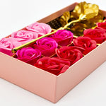 Flower Gift Box with 12 Soap Roses & Gold Leaf Rose – Elegant Gift | Four Flaire