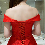 Four Flaire Red Short Dress – Elegant Shoulder-Length Evening Dress