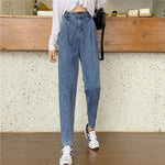 Light Blue Jeans Women’s High Waist Harem Pants Casual Loose Fit | Four Flaire