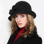 Four Flaire Women's Wool Hats – Elegant Retro Bowler Hat with Curling Bow