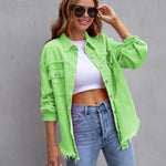 Four Flaire Women's Varsity Jacket – Fashion Ripped Shirt Jacket Casual Autumn Spring Tops