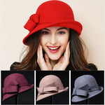 Four Flaire Women's Wool Hats – Elegant Retro Bowler Hat with Curling Bow