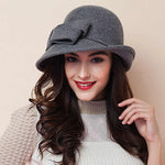 Four Flaire Women's Wool Hats – Elegant Retro Bowler Hat with Curling Bow