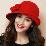 Four Flaire Women's Wool Hats – Elegant Retro Bowler Hat with Curling Bow