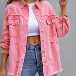 Four Flaire Women's Varsity Jacket – Fashion Ripped Shirt Jacket Casual Autumn Spring Tops