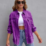 Four Flaire Women's Varsity Jacket – Fashion Ripped Shirt Jacket Casual Autumn Spring Tops