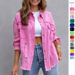 Four Flaire Women's Varsity Jacket – Fashion Ripped Shirt Jacket Casual Autumn Spring Tops
