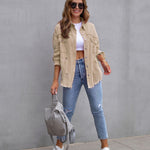 Four Flaire Women's Varsity Jacket – Fashion Ripped Shirt Jacket Casual Autumn Spring Tops